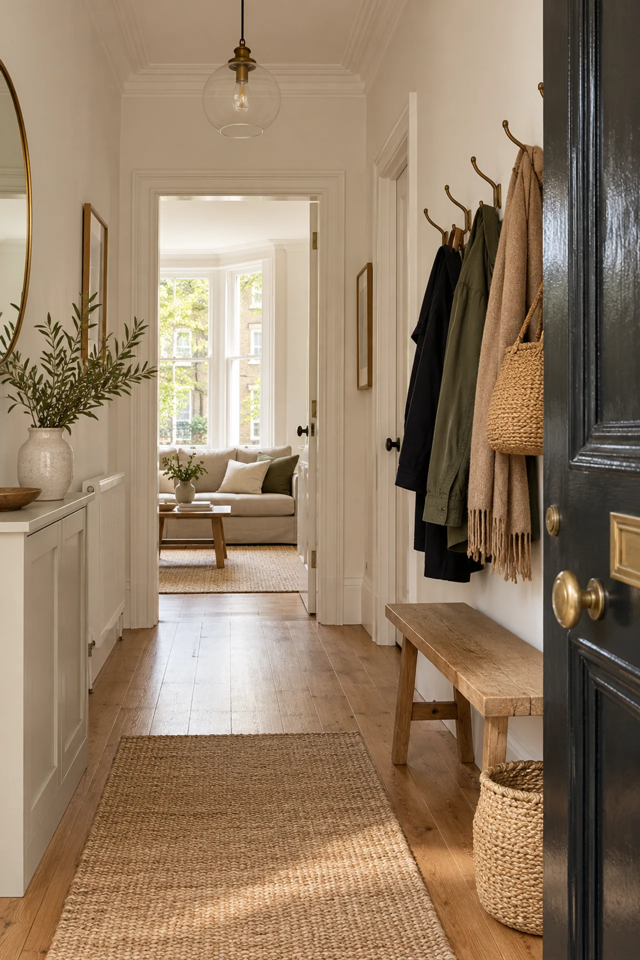 A bright, clean entrance hallway in a London flat