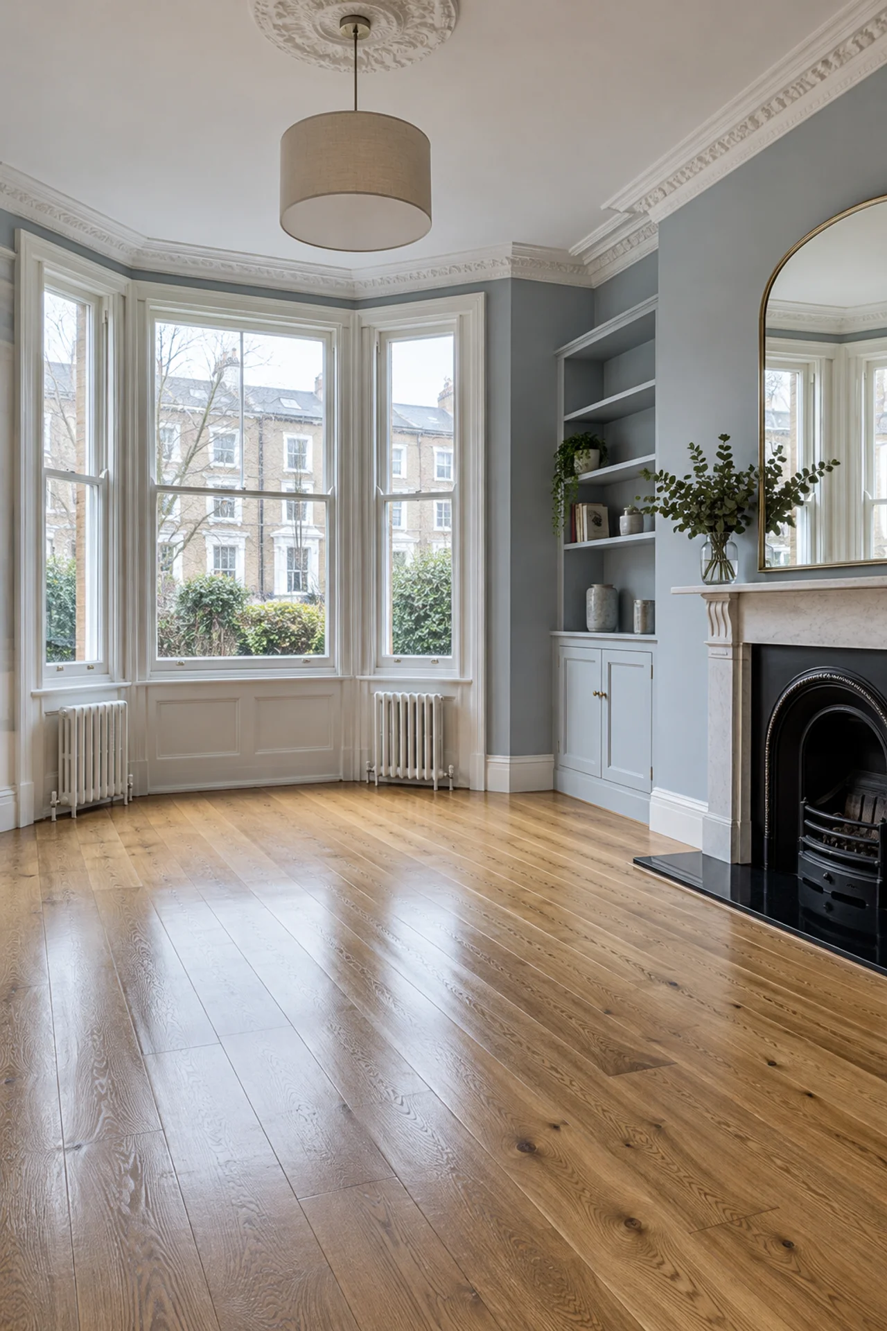 An illustrative empty rental living room after cleaning
