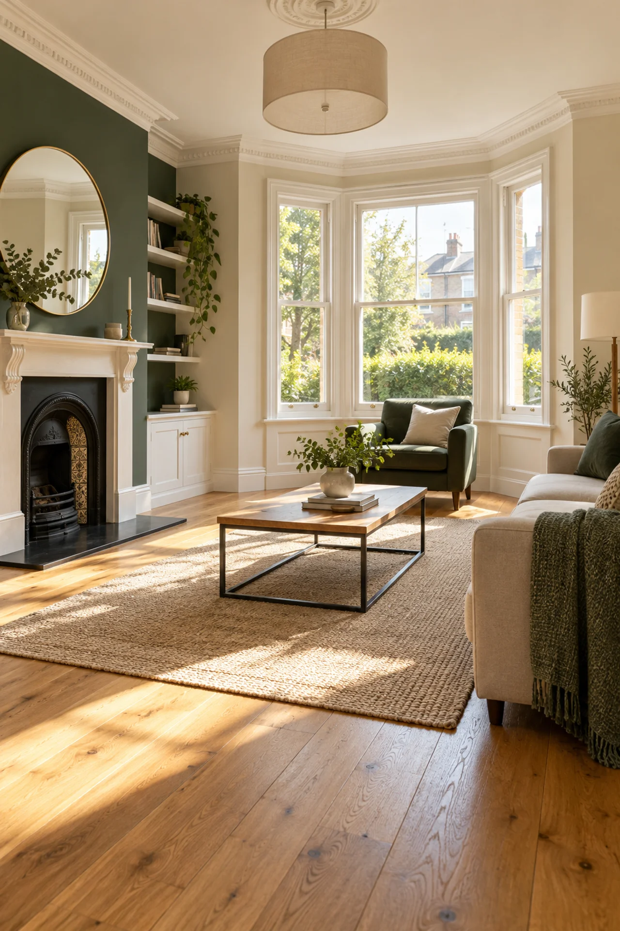 An illustrative empty rental living room after cleaning
