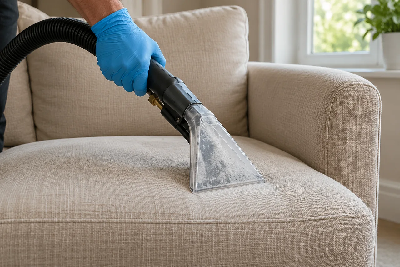 A small extraction nozzle on a beige armchair